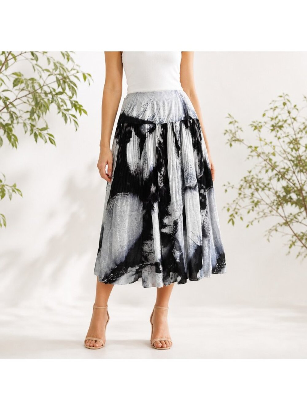 Katharine Kidd Silk Pleated Midi Skirt NWT $325 Sz 10 Executive Art‑Print Luxe